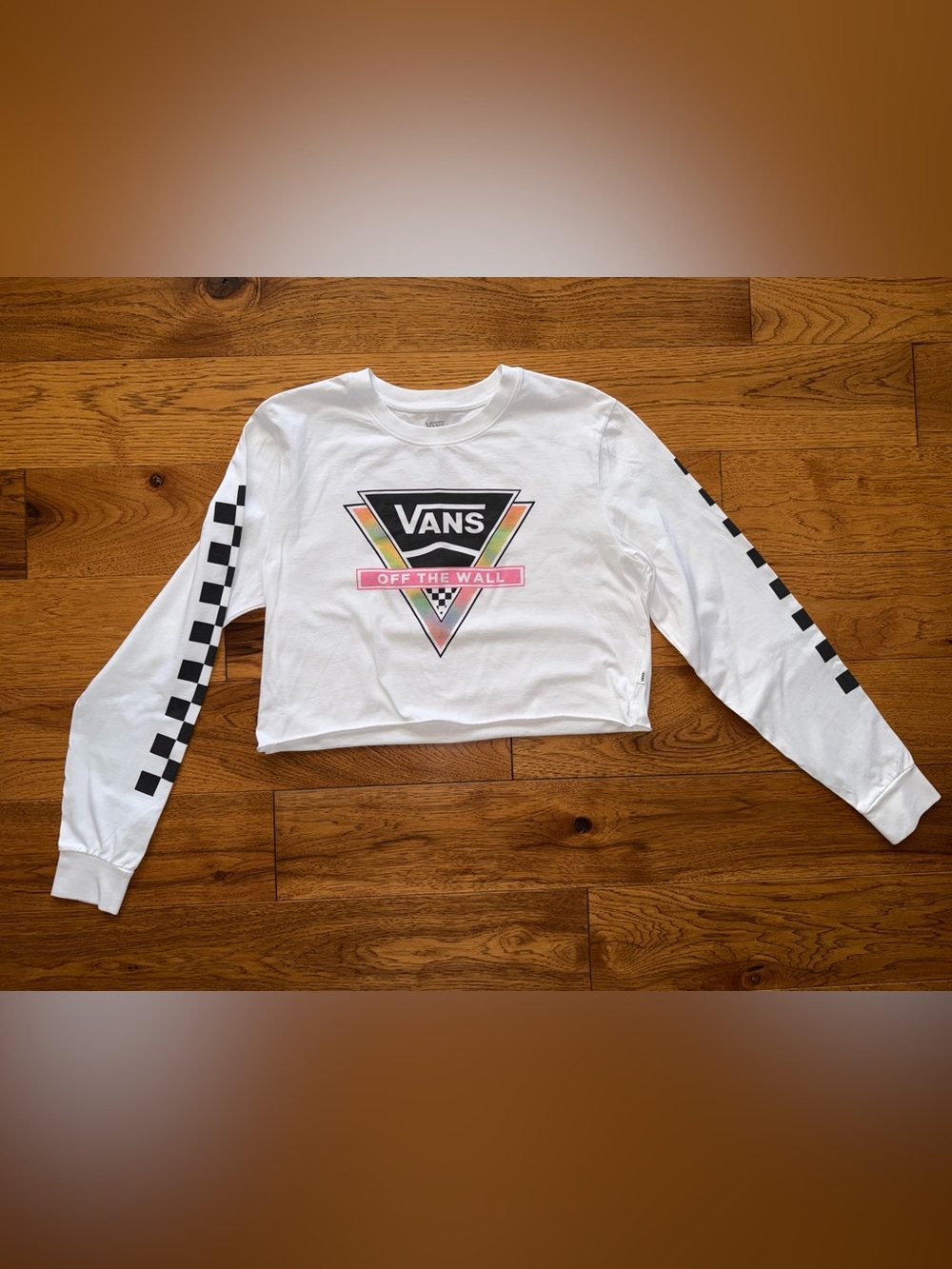 Vans Off the Wall White Crop Long Sleeve T Shirt Size S